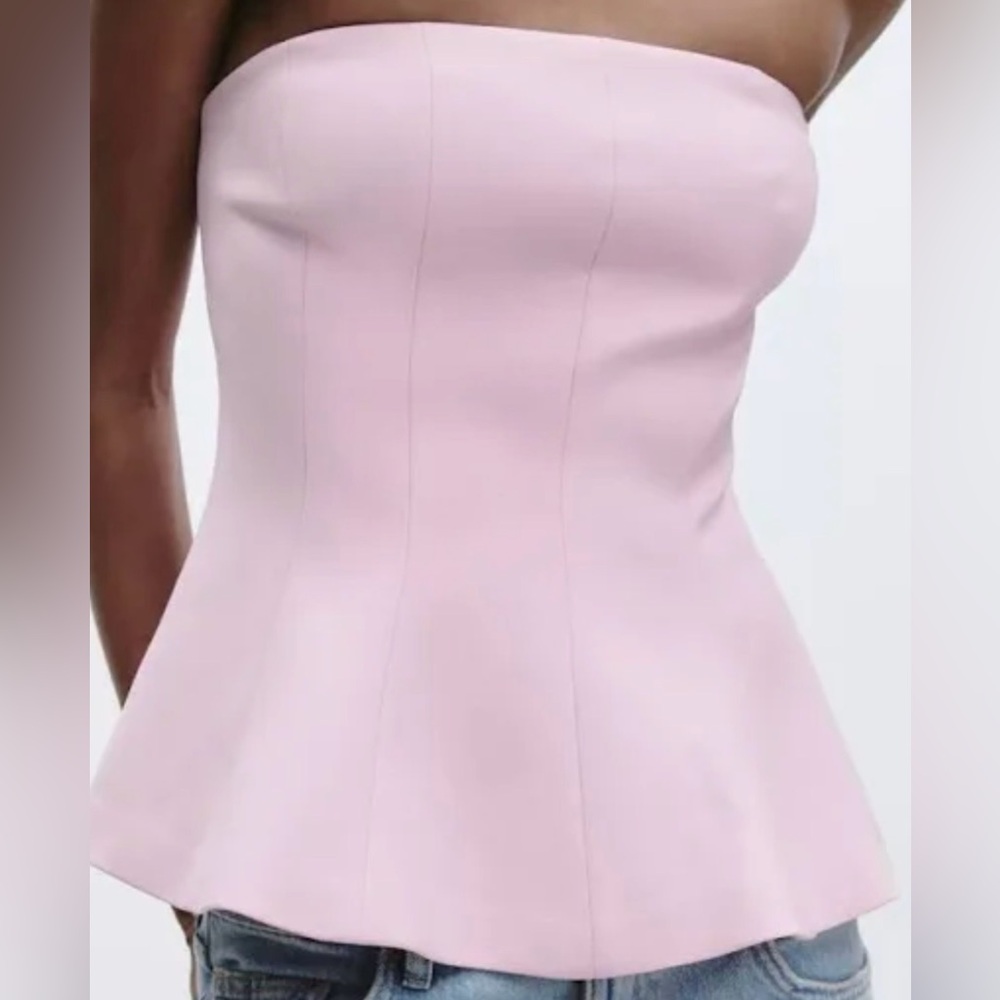 ZARA Light Pink Strapless Peplum Top size medium /6 (strapless)